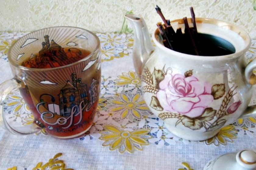 Чай с веток малины с мёдом