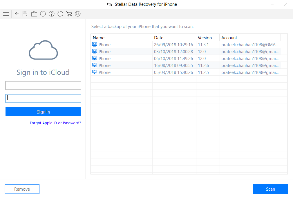 Scan Recovered iCloud backup files